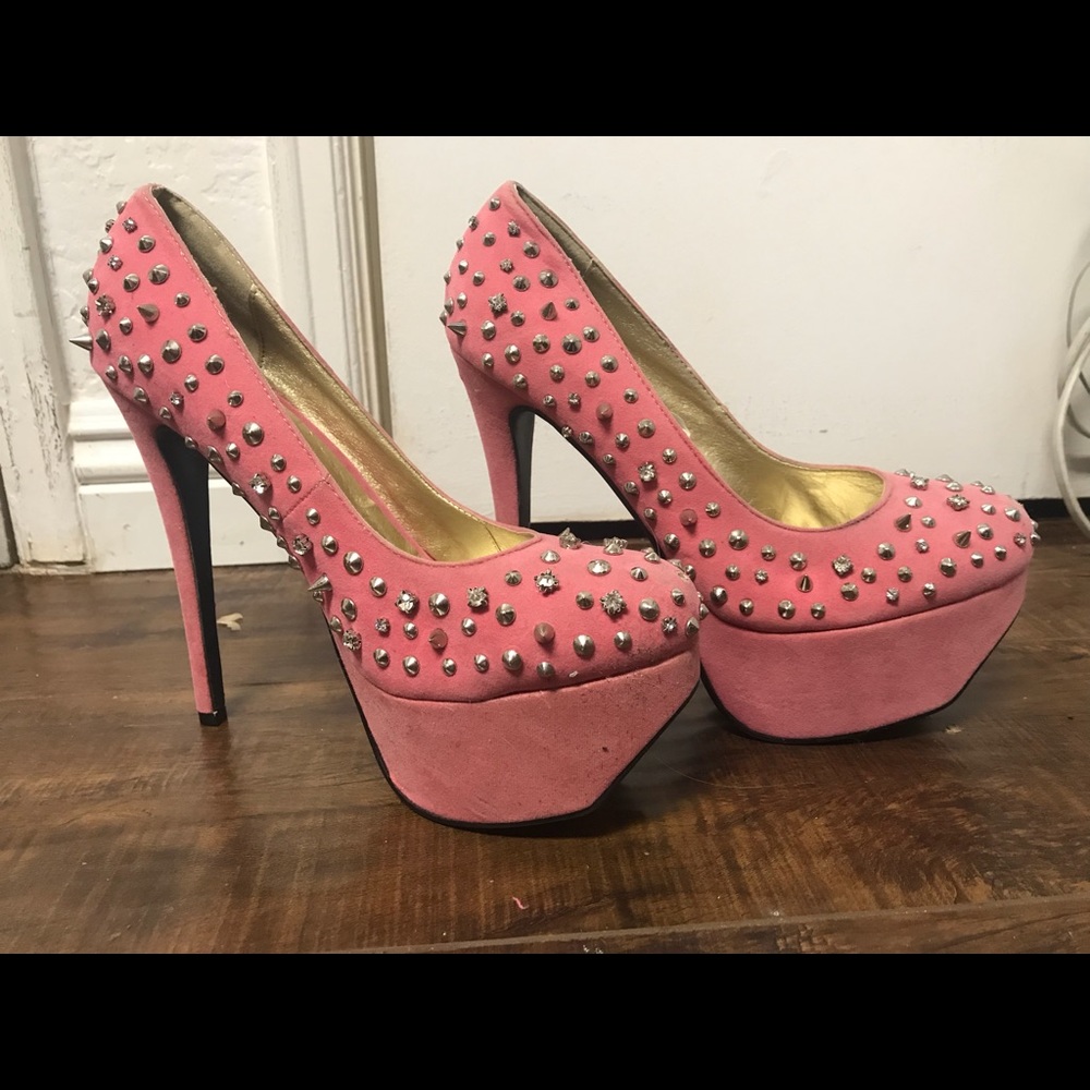 Pink high heels with silver studs